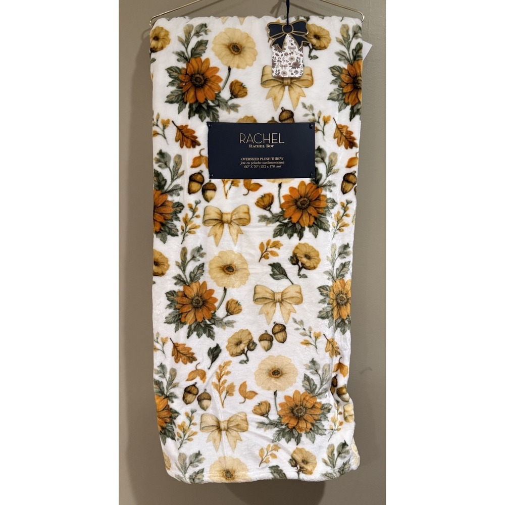 Rachel Roy Fall Autumn Floral/Bows Super Plush 60"x70" Throw-NWT